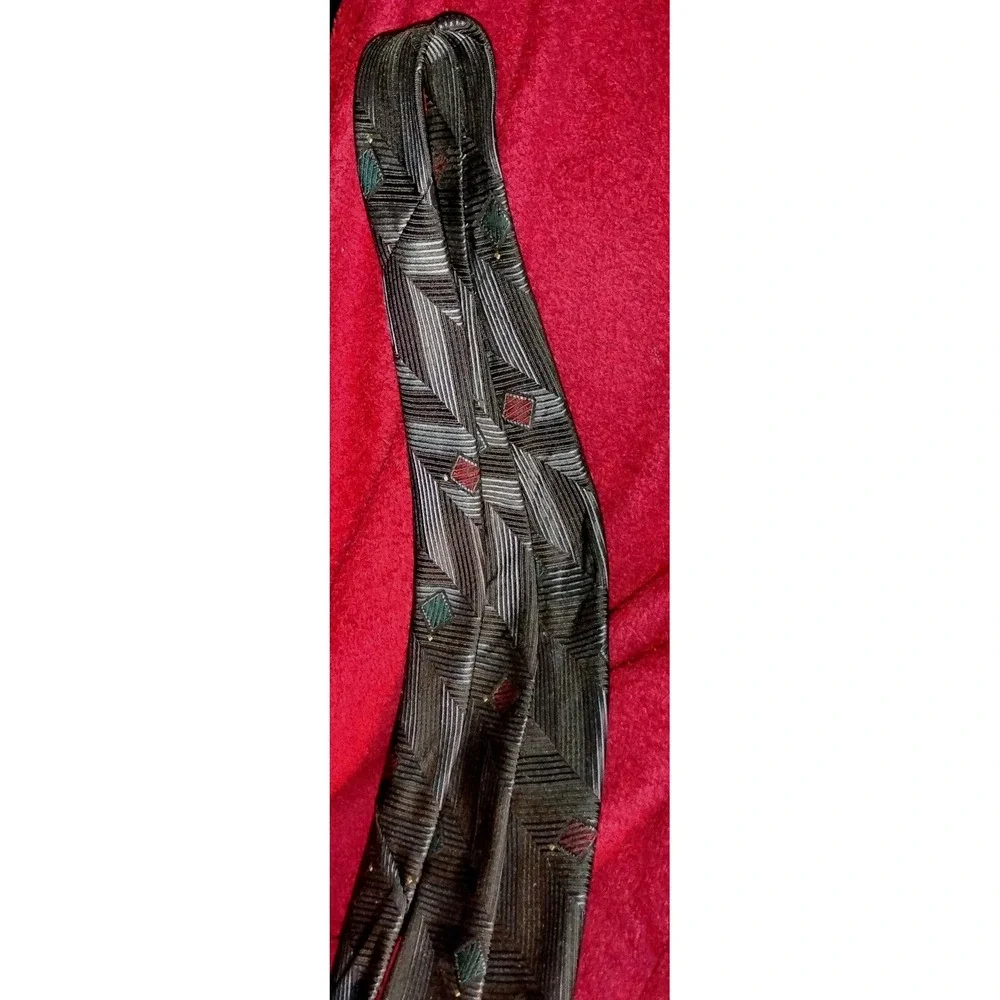 Christian Dior MONSIEUR Neck Tie Geometric Gray Matte Metal Tone Red Green Boxes